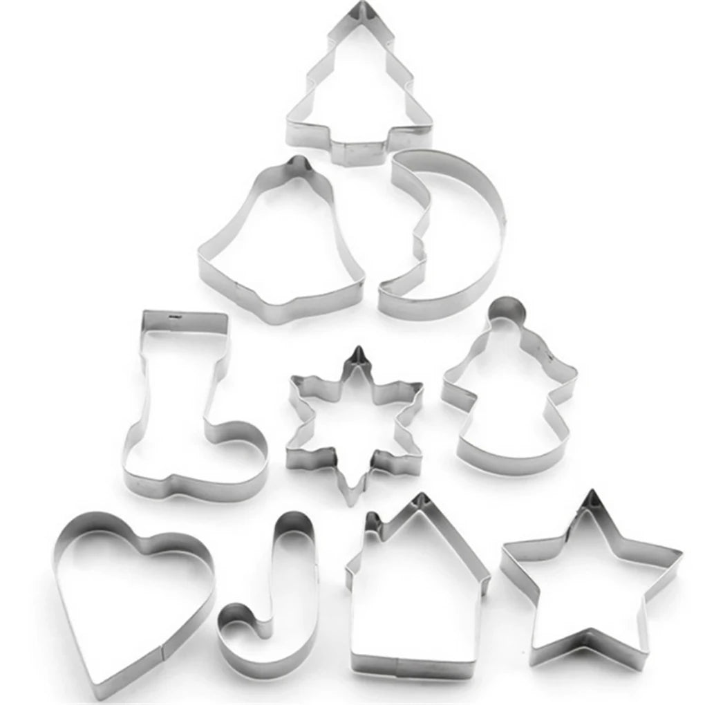 New 10PCS/Set Stainless Steel Christmas Cookie Cutters Xmas Tree Star House Bells Snowflake Baking Cake Biscuit Fondant Mold LES-AMOUREUX-DU-SUCRE