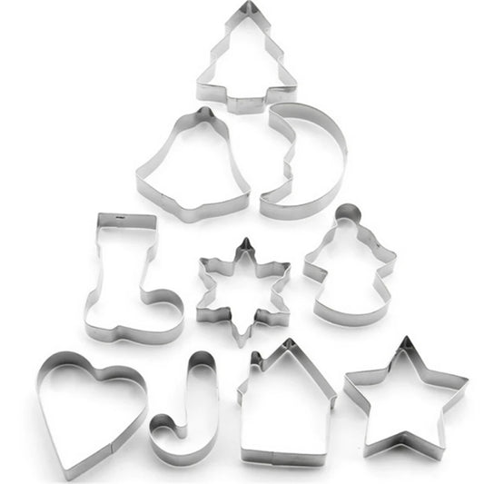 New 10PCS/Set Stainless Steel Christmas Cookie Cutters Xmas Tree Star House Bells Snowflake Baking Cake Biscuit Fondant Mold LES-AMOUREUX-DU-SUCRE