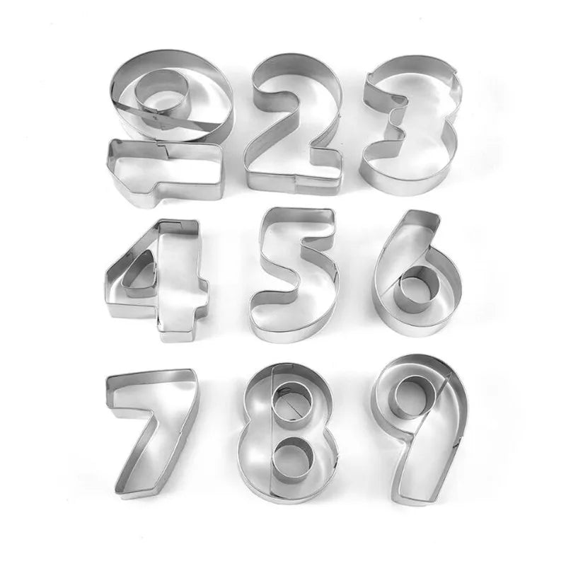 9Pcs 3D Creative Number Shaped Cookie Cutters Set Premium Stainless Steel Biscuit Mold Fondant Cutter Kitchen Baking Tool LES-AMOUREUX-DU-SUCRE