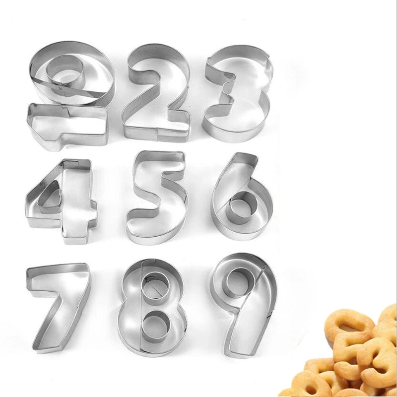 9Pcs 3D Creative Number Shaped Cookie Cutters Set Premium Stainless Steel Biscuit Mold Fondant Cutter Kitchen Baking Tool LES-AMOUREUX-DU-SUCRE