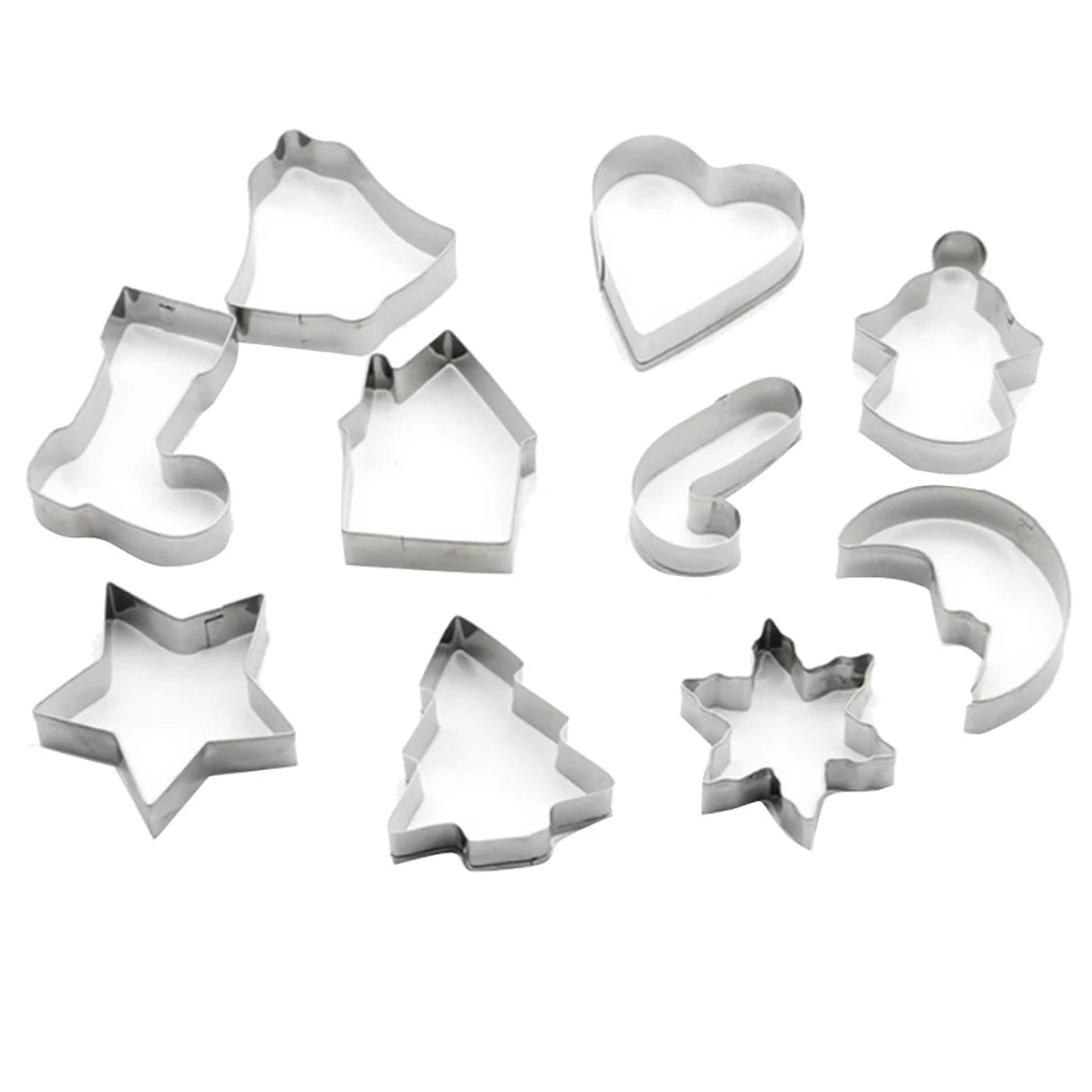 New 10PCS/Set Stainless Steel Christmas Cookie Cutters Xmas Tree Star House Bells Snowflake Baking Cake Biscuit Fondant Mold LES-AMOUREUX-DU-SUCRE