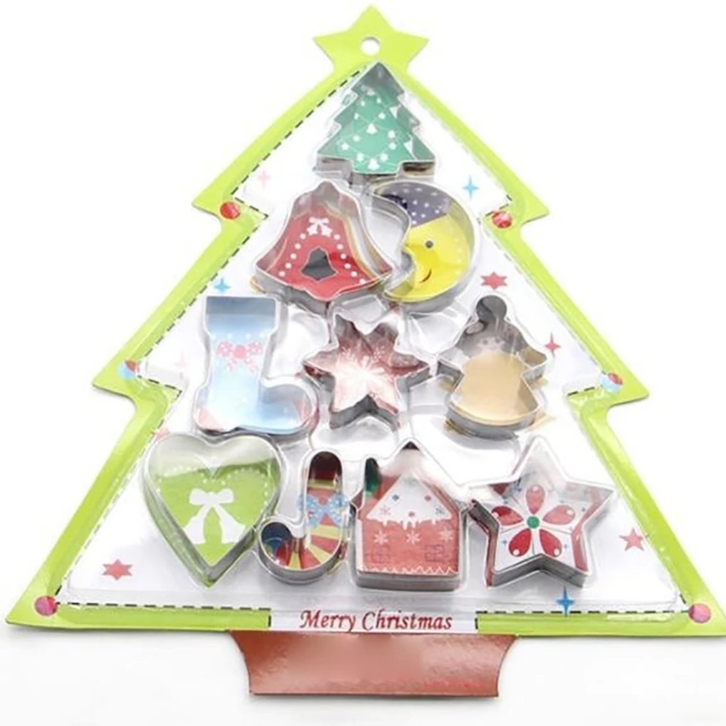 New 10PCS/Set Stainless Steel Christmas Cookie Cutters Xmas Tree Star House Bells Snowflake Baking Cake Biscuit Fondant Mold LES-AMOUREUX-DU-SUCRE