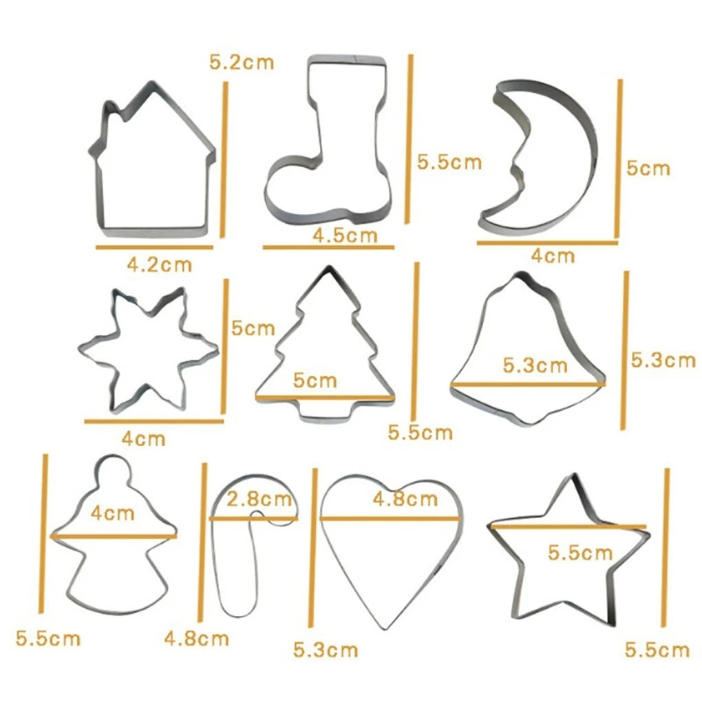 New 10PCS/Set Stainless Steel Christmas Cookie Cutters Xmas Tree Star House Bells Snowflake Baking Cake Biscuit Fondant Mold LES-AMOUREUX-DU-SUCRE