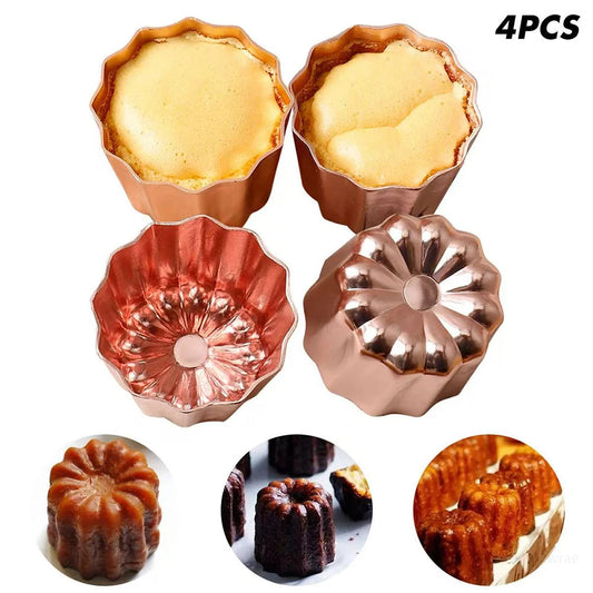 4pcs Canele Mold Cake Pan Non-Stick Canele Muffin Bakeware Cupcake Pan Mini Cupcake Holders Cake Mold DIYCake Muffin Baking Tool LES-AMOUREUX-DU-SUCRE