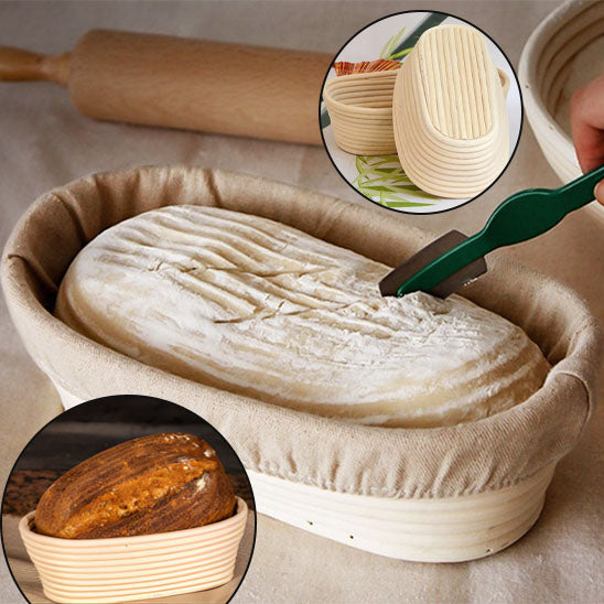 UPORS Rattan Bread Proofing Basket Natural Oval Rattan Wicker Dough Fermentation Sourdough Banneton Bread Basket for Baking LES-AMOUREUX-DU-SUCRE